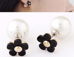 Black Flower Pearl Double Stud Earrings